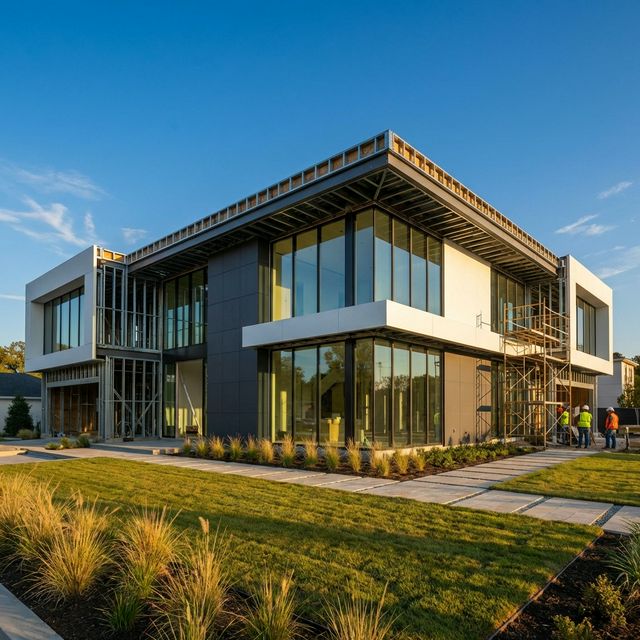 Șantier construcție casă pe structură metalică Uniconstruct